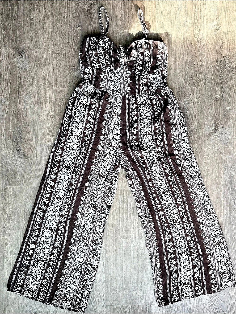 Luxology Paisley Wide Leg Jumpsuit in Brown & White